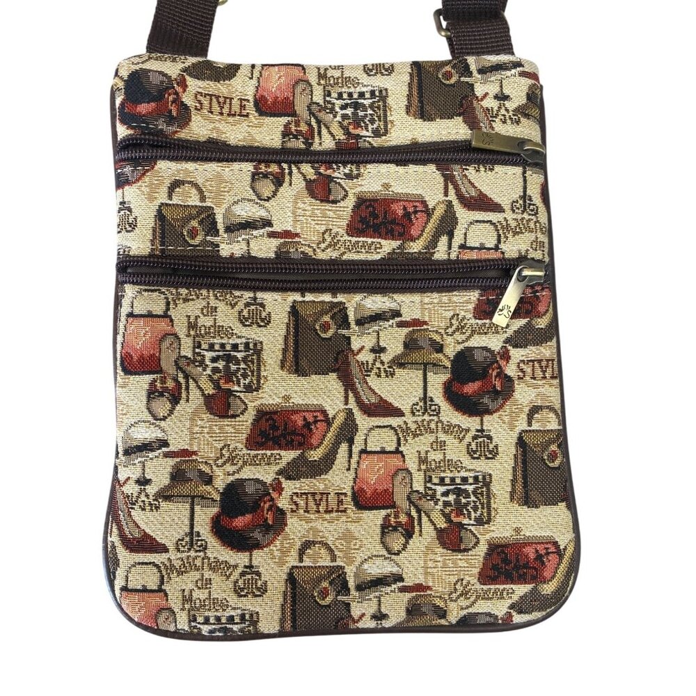 Vintage-Inspired Womens Crossbody Bag With Fashion Print Multiple Zipper Pockets - Picture 4 of 9